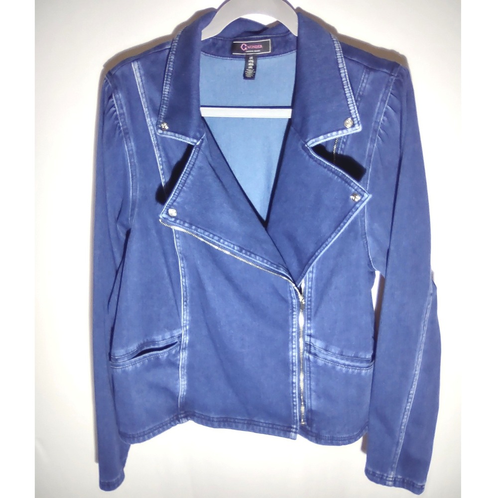 C Wonder Christian Siriano Women Denim Moto Jacket Size 2X Asymmetrical Zip